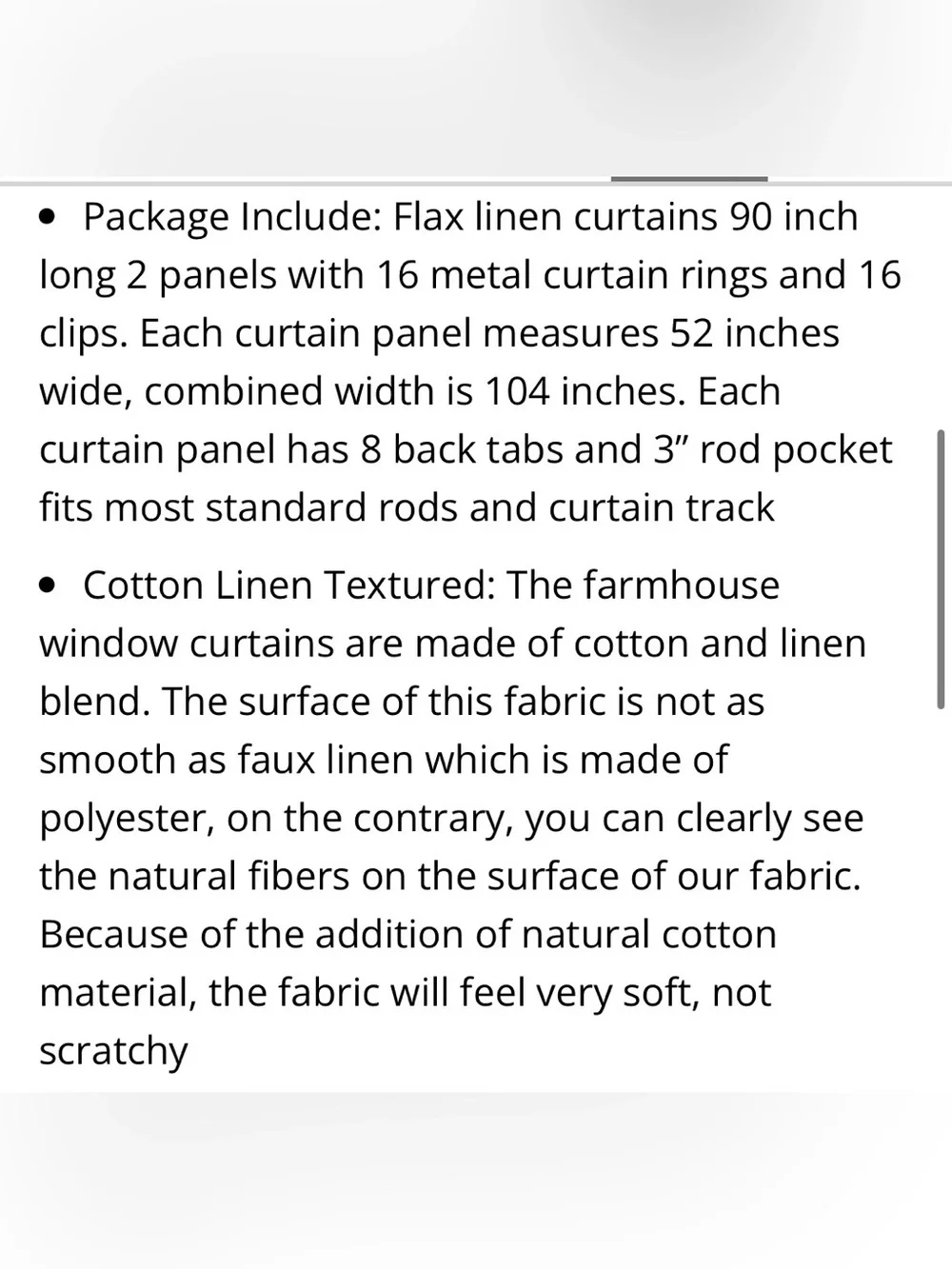 Natural Linen Light-Filtering Semi-Sheer Curtains with Rings & Clips 90” IVORY